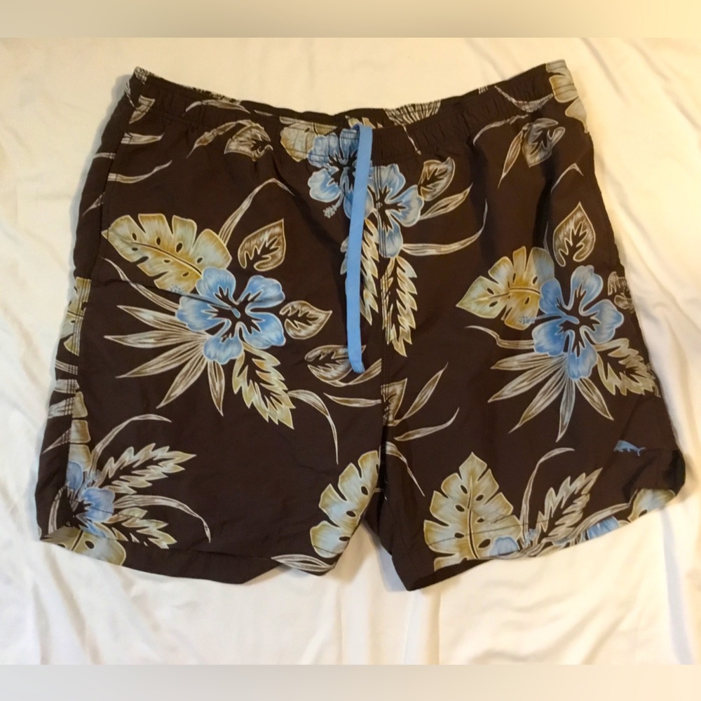 Men's Tommy Bahama Relax Brown/Tan/Blue~Tropical Swim Trunks-Size Large
